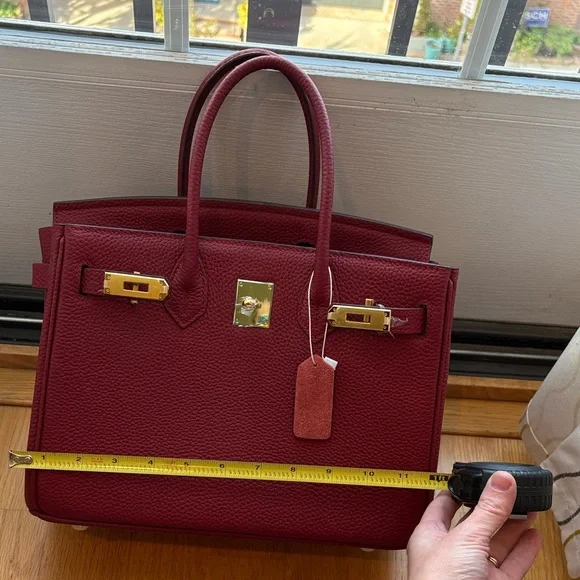 Elegant Burgundy Satchel with Gold Hardware - Picture 2 of 7